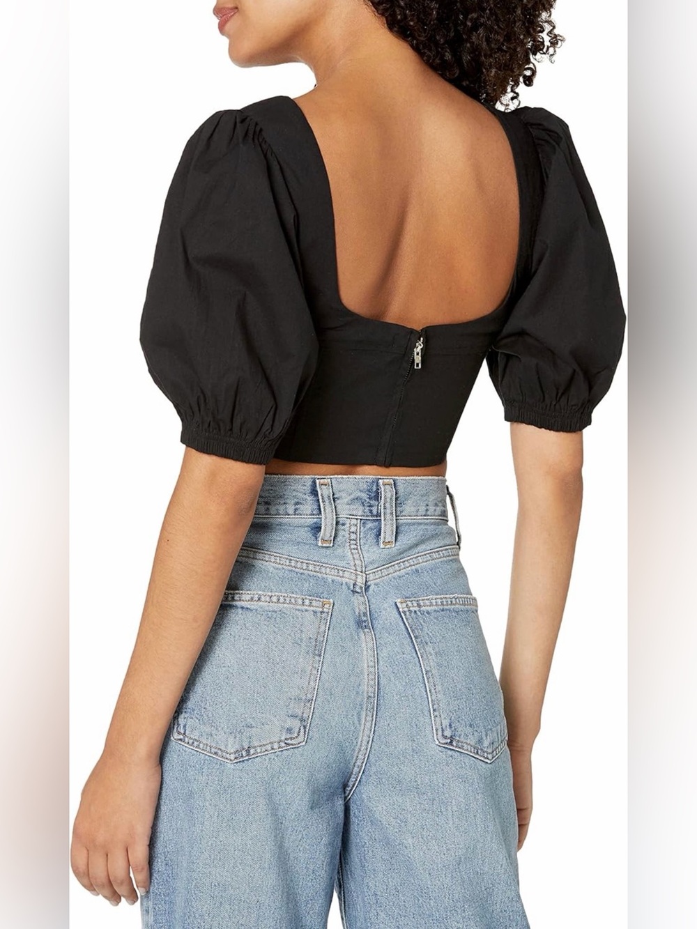 NWT NIA Seine Corset Top Black Puff Sleeve Square Neck Blouse Size S - Picture 14 of 14
